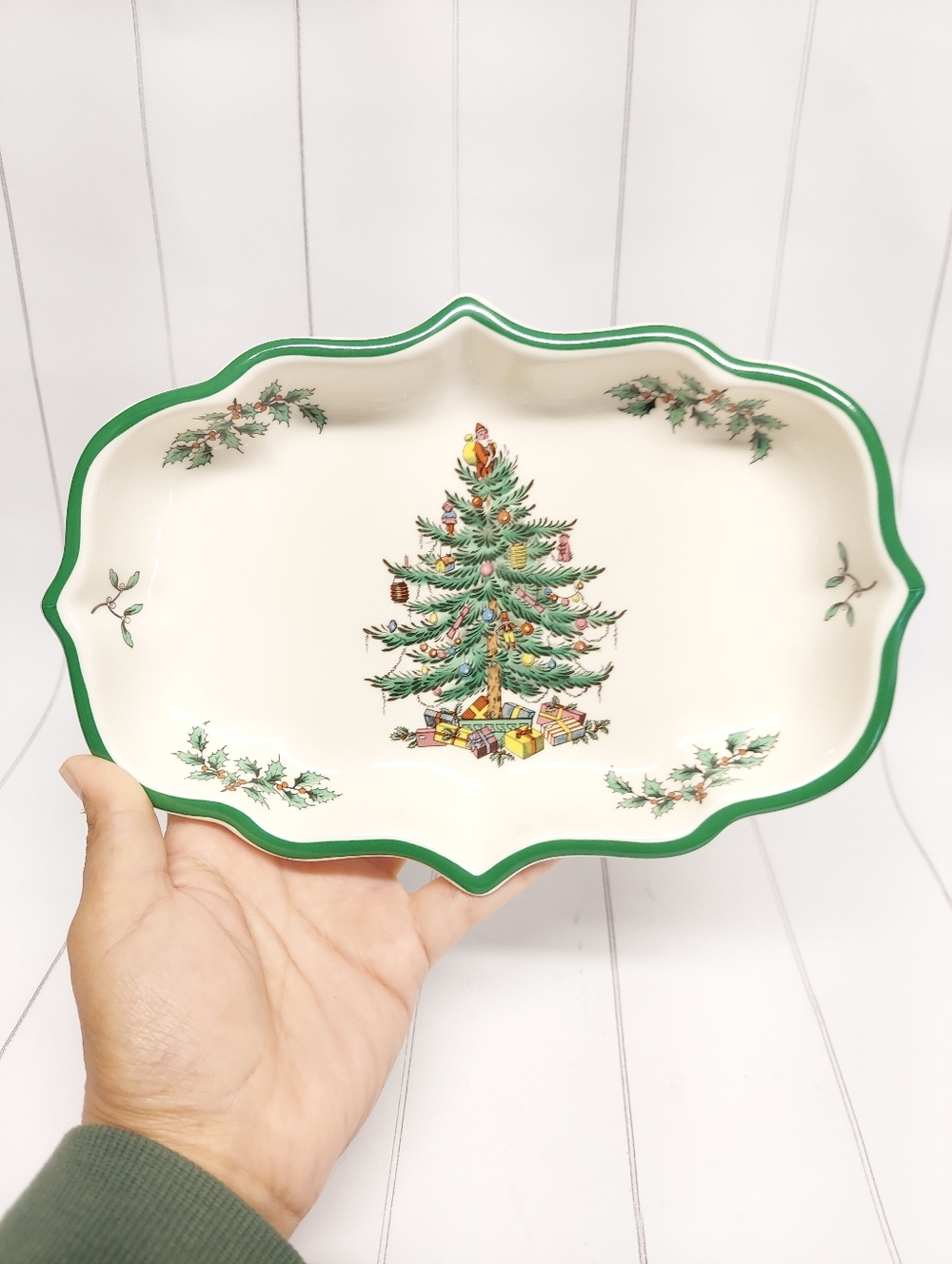 Spode Christmas Tree Candy/Ogee Dish Vintage Made in England